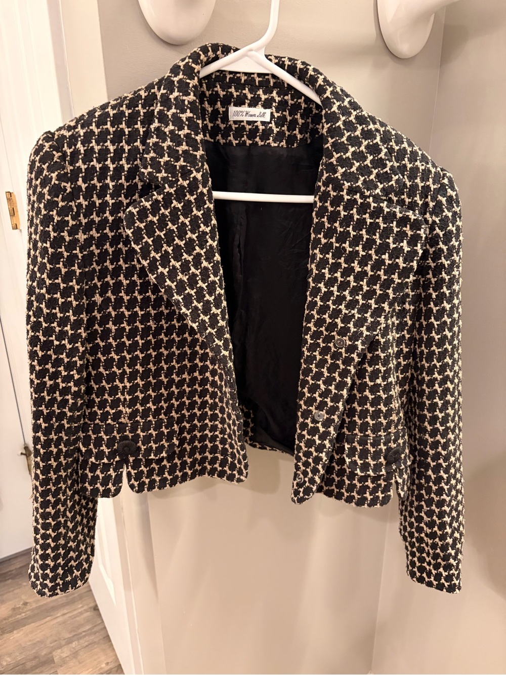 Women's Black & Cream Tweed Cropped Blazer - Classic Tailored Style - Picture 2 of 12